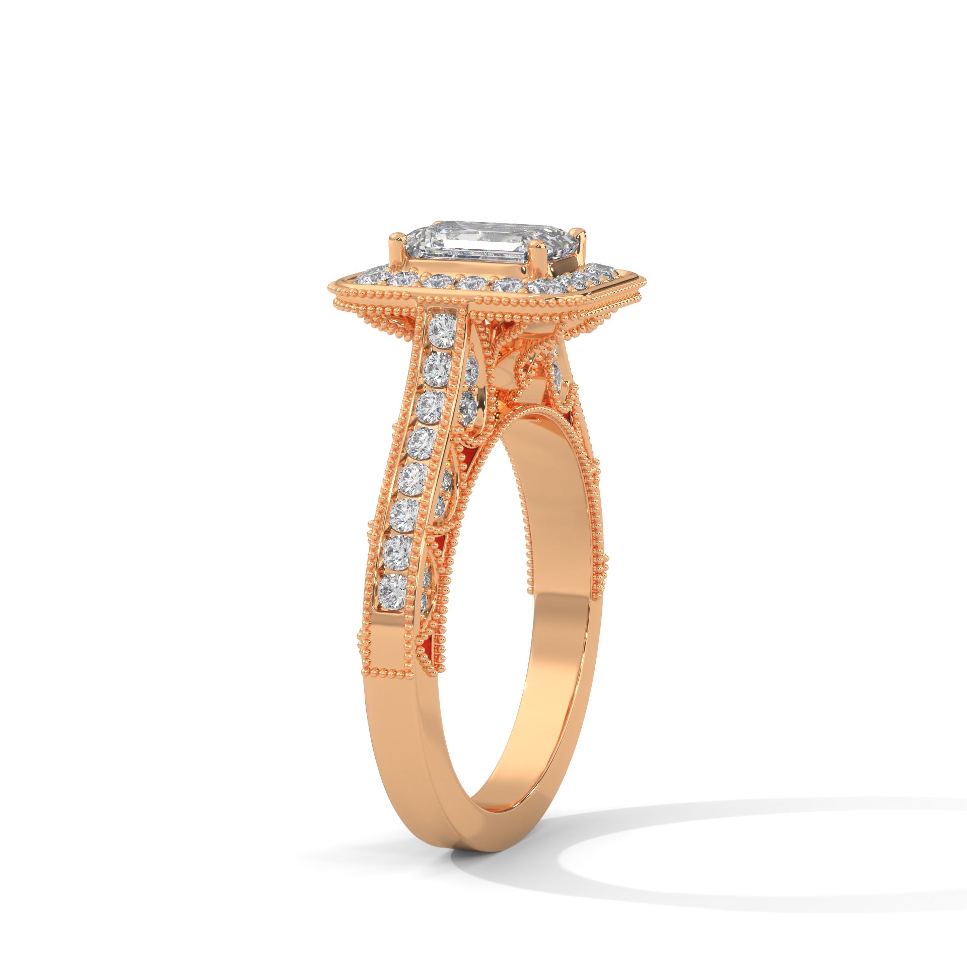 5 carat ring with 3 carat center Emerald E vs igi certified with cut on side made with high craftsmanship with round brilliance ( made in 14k gold)