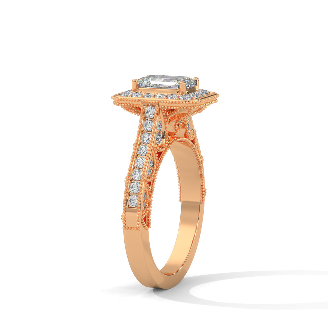 5 carat ring with 3 carat center Emerald E vs igi certified with cut on side made with high craftsmanship with round brilliance ( made in 14k gold)