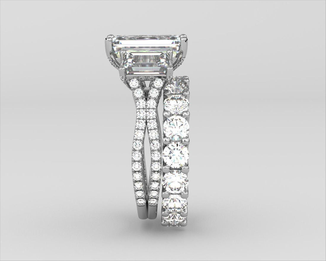 5 carat emerald IGI certified ring made in VVS, Ring handcrafted diamonds , made in 14k gold handcrafted stones with high end jewelr , Full Engagement Set with band