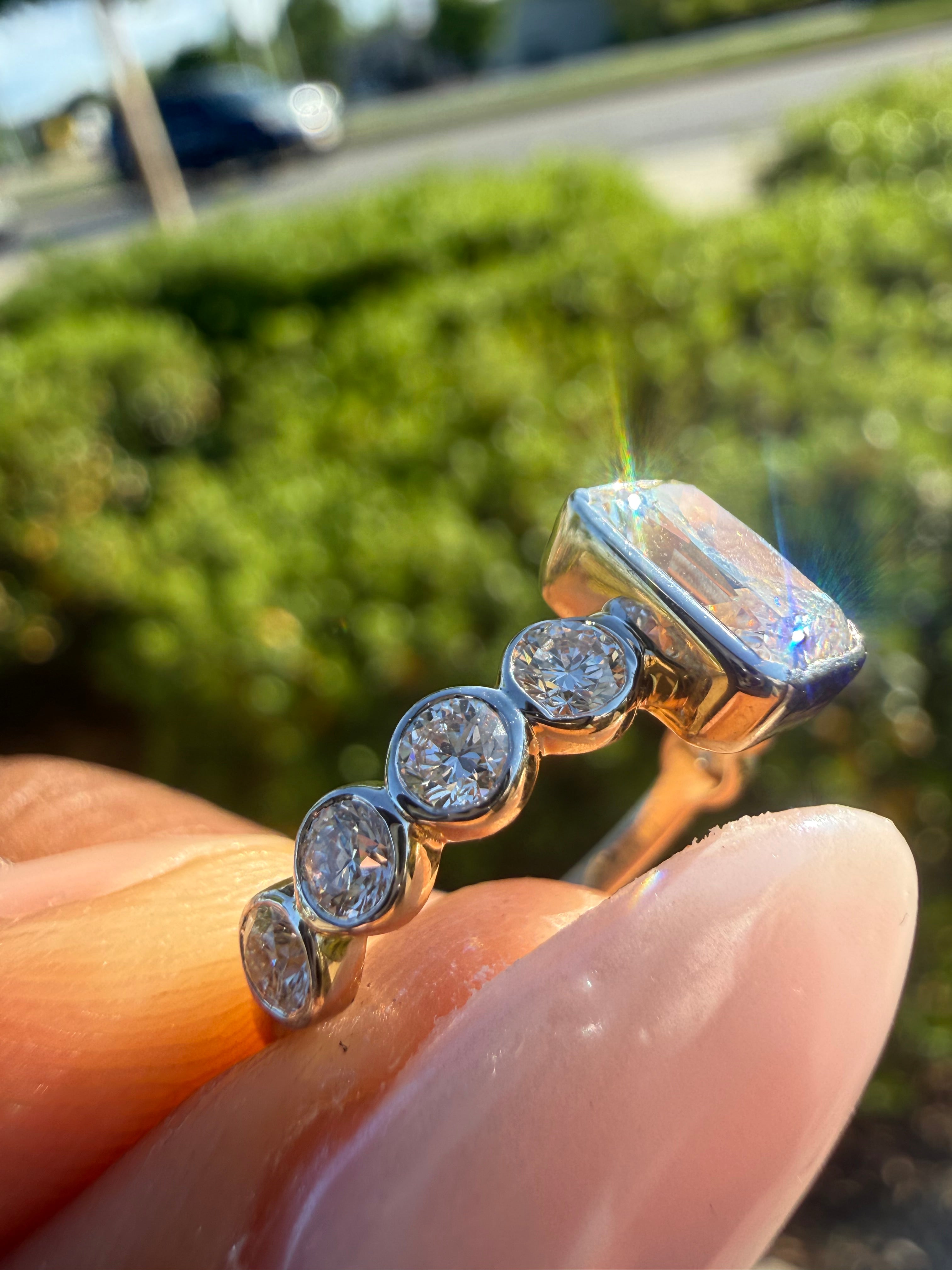 2 carat radiant cut special cut ring cut E vs IGI certified  stone with special cut on side stone highly handcrafted in grown diamond 14k gold ( made in gold )