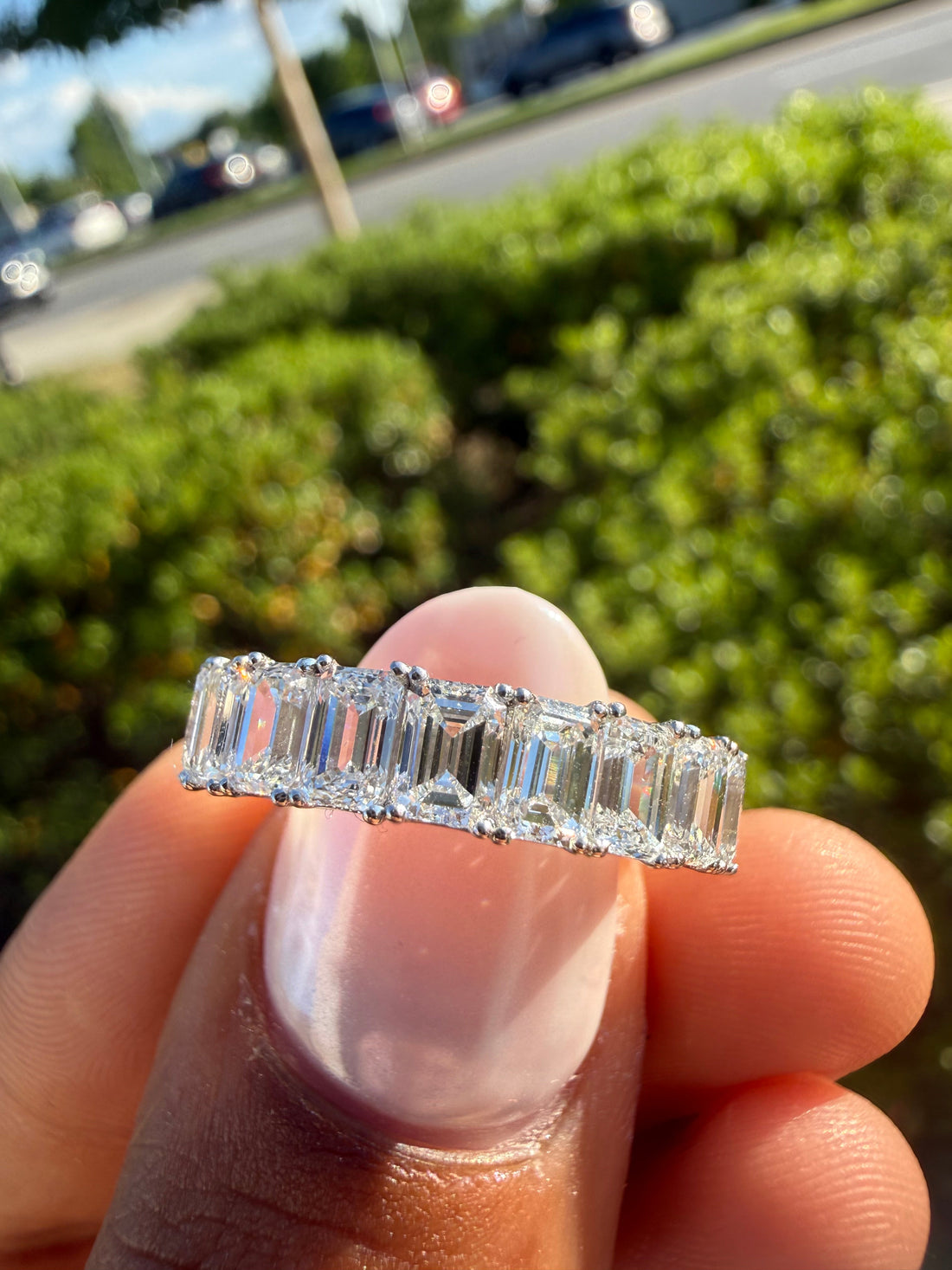 3 carat emerald cut  special cut ring VVS stone with special cut on side stone fancy highly handcrafted in grown diamond 14k gold ( made in gold )