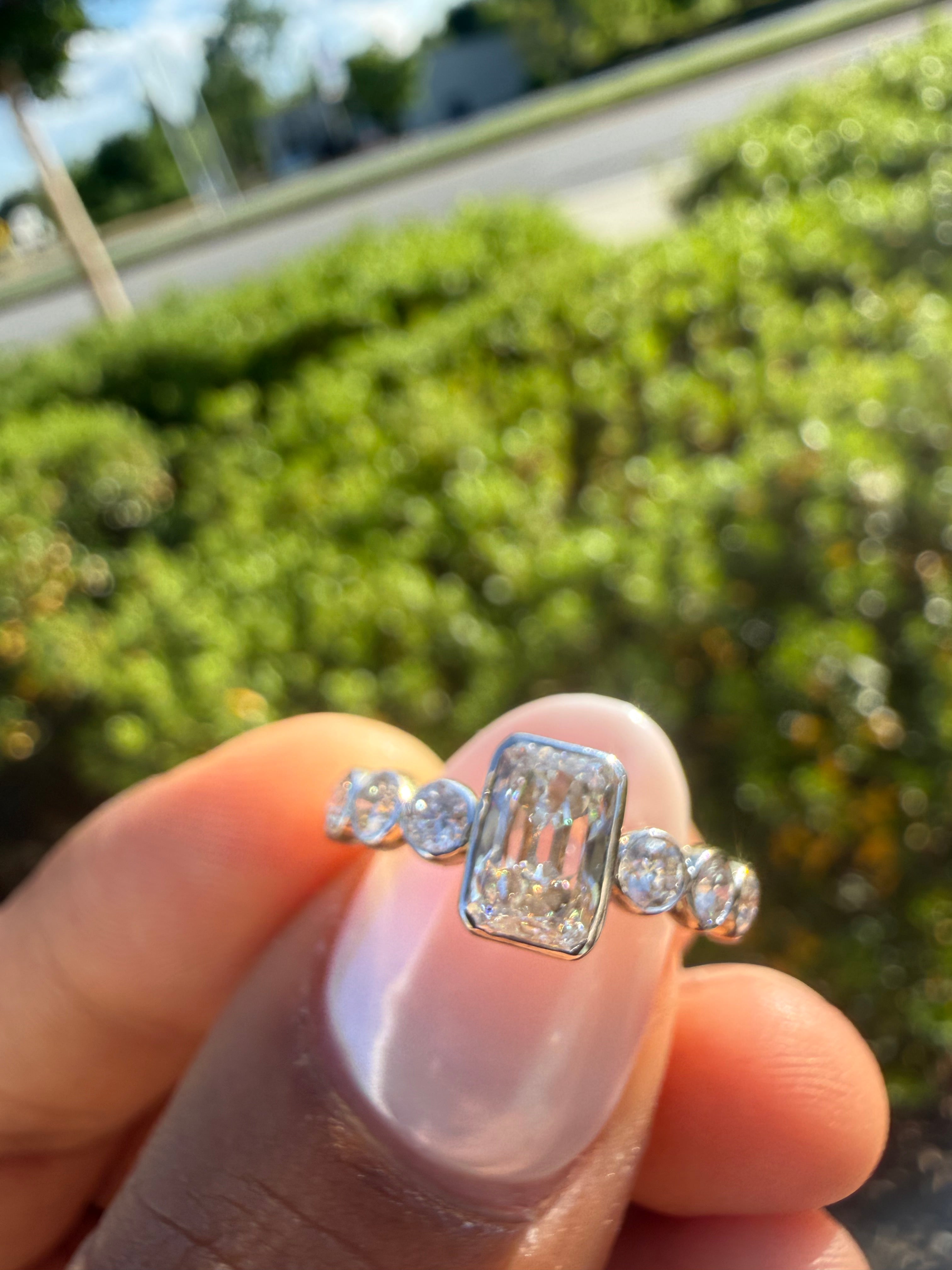 2 carat radiant cut special cut ring cut E vs IGI certified  stone with special cut on side stone highly handcrafted in grown diamond 14k gold ( made in gold )