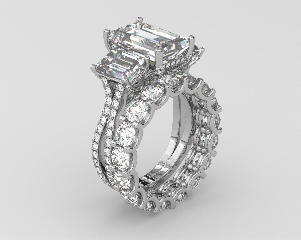 5 carat emerald IGI certified ring made in VVS, Ring handcrafted diamonds , made in 14k gold handcrafted stones with high end jewelr , Full Engagement Set with band