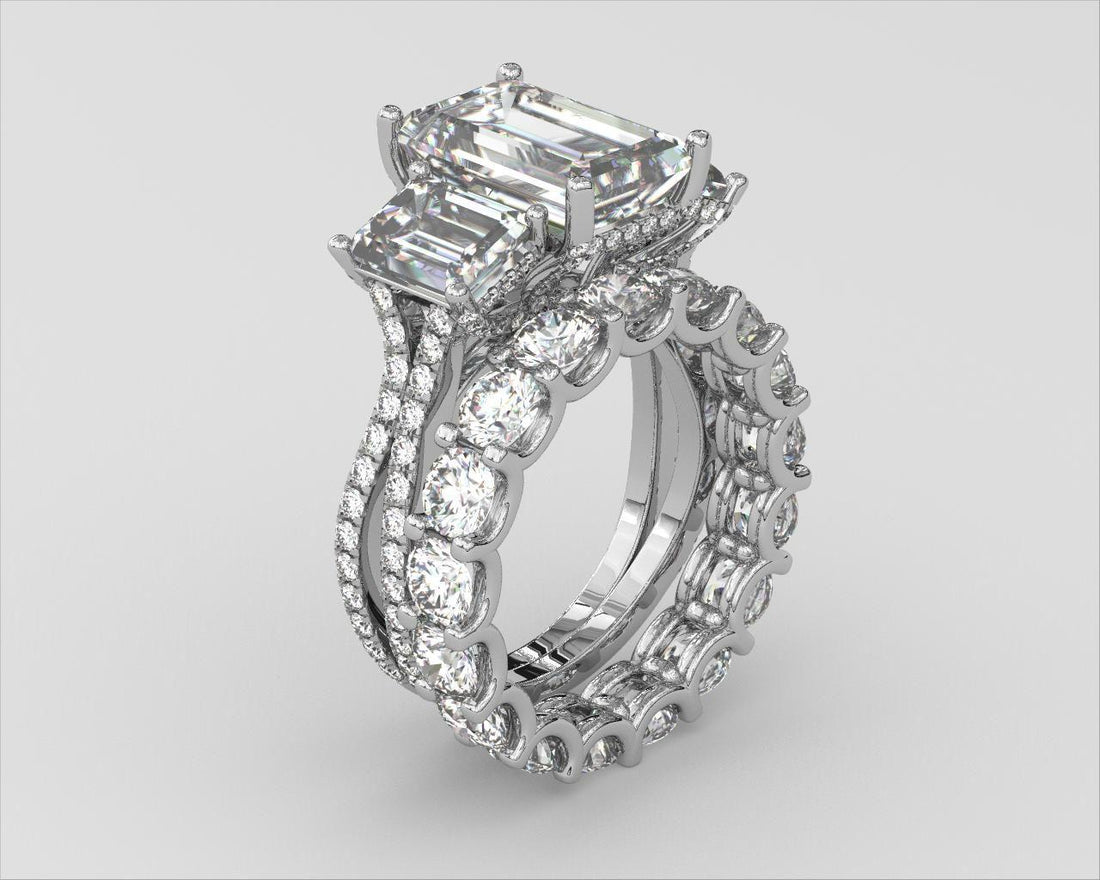 5 carat emerald IGI certified ring made in VVS, Ring handcrafted diamonds , made in 14k gold handcrafted stones with high end jewelr , Full Engagement Set with band