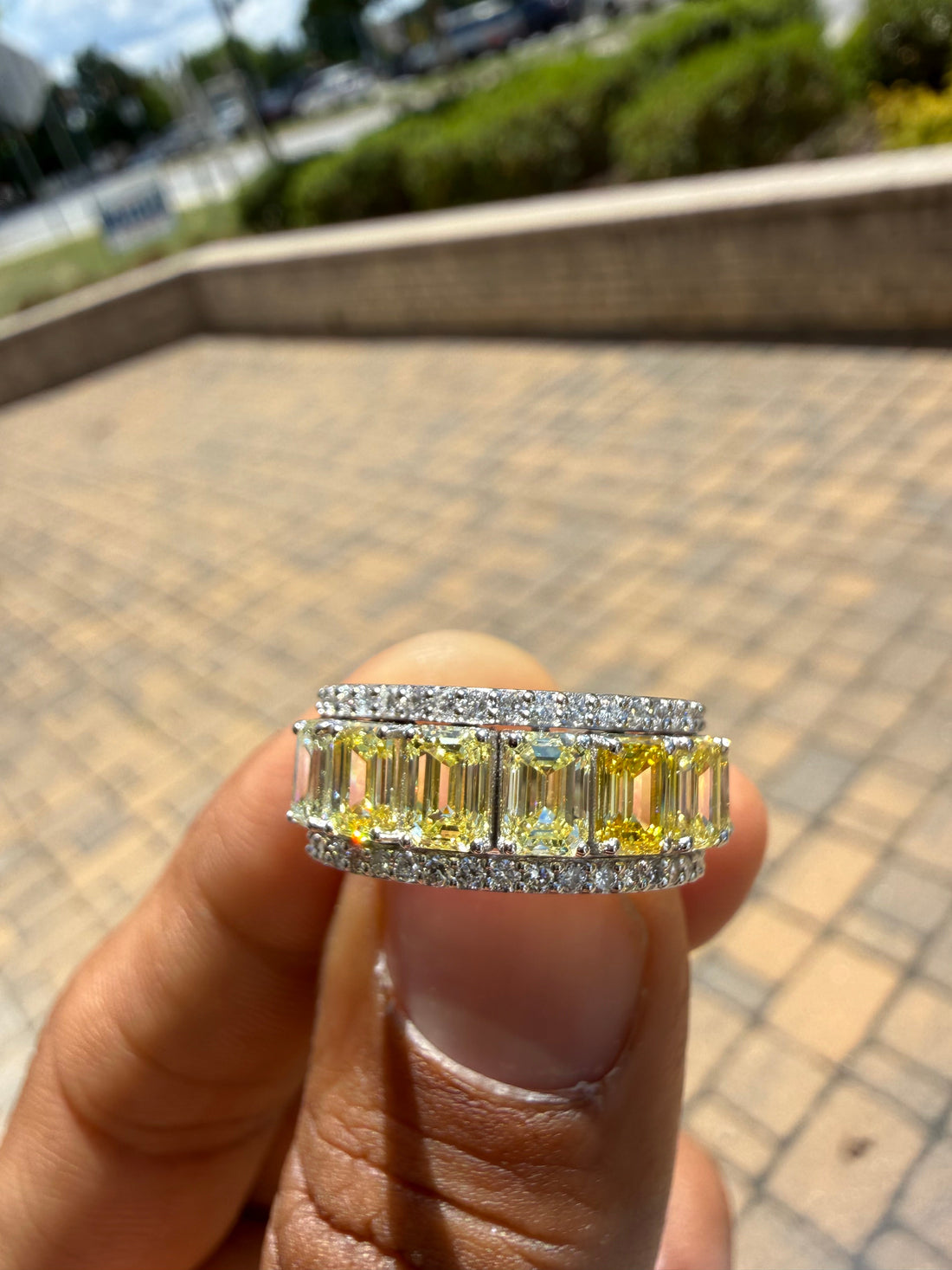 4 carat emerald cut fancy light yellow made with special cut on side carat handcrafted in grown diamond 14k gold