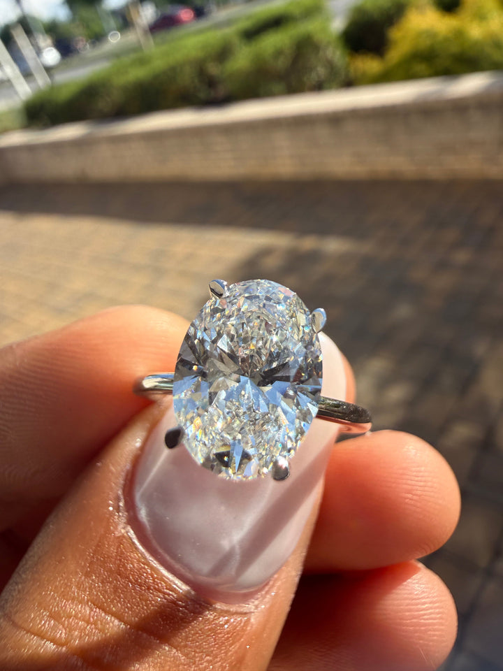 3 carat oval  cut ring cut E vs IGI certified 3 carat center stone with special cut  highly handcrafted in grown diamond 14k gold