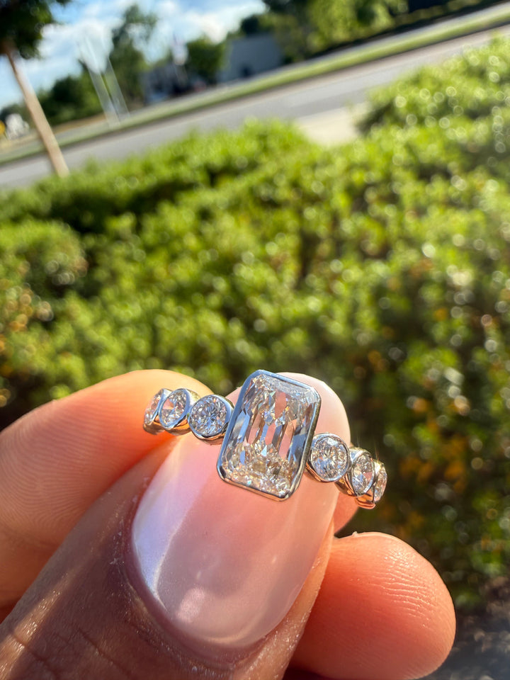 2 carat radiant cut special cut ring cut E vs IGI certified  stone with special cut on side stone highly handcrafted in grown diamond 14k gold ( made in gold )