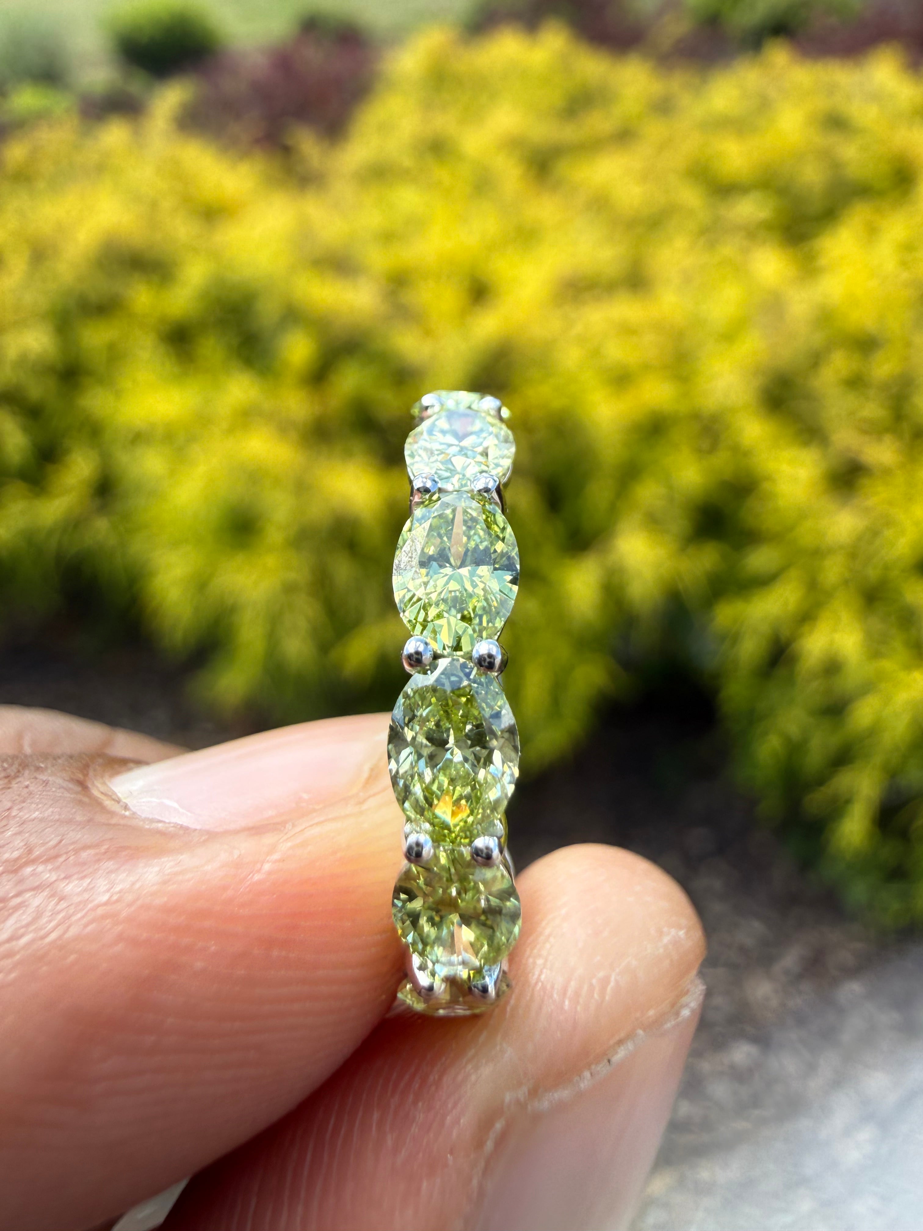 4  carat oval band fancy green ring  vvs  handcrafted ring made with 14k gold in grown diamond