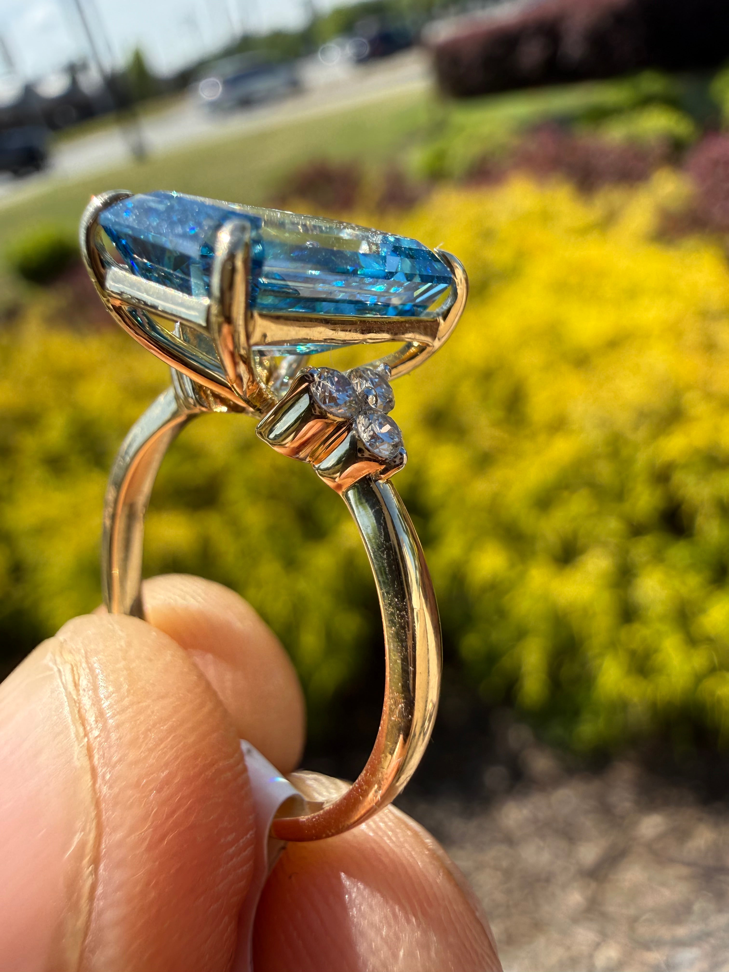 5.23 carat fancy blue igi certified stone Vs certified stonehandcrafted in color high cut with fancy blue stone in  ring handcrafted ring made with 14k gold in grown diamond igi certified