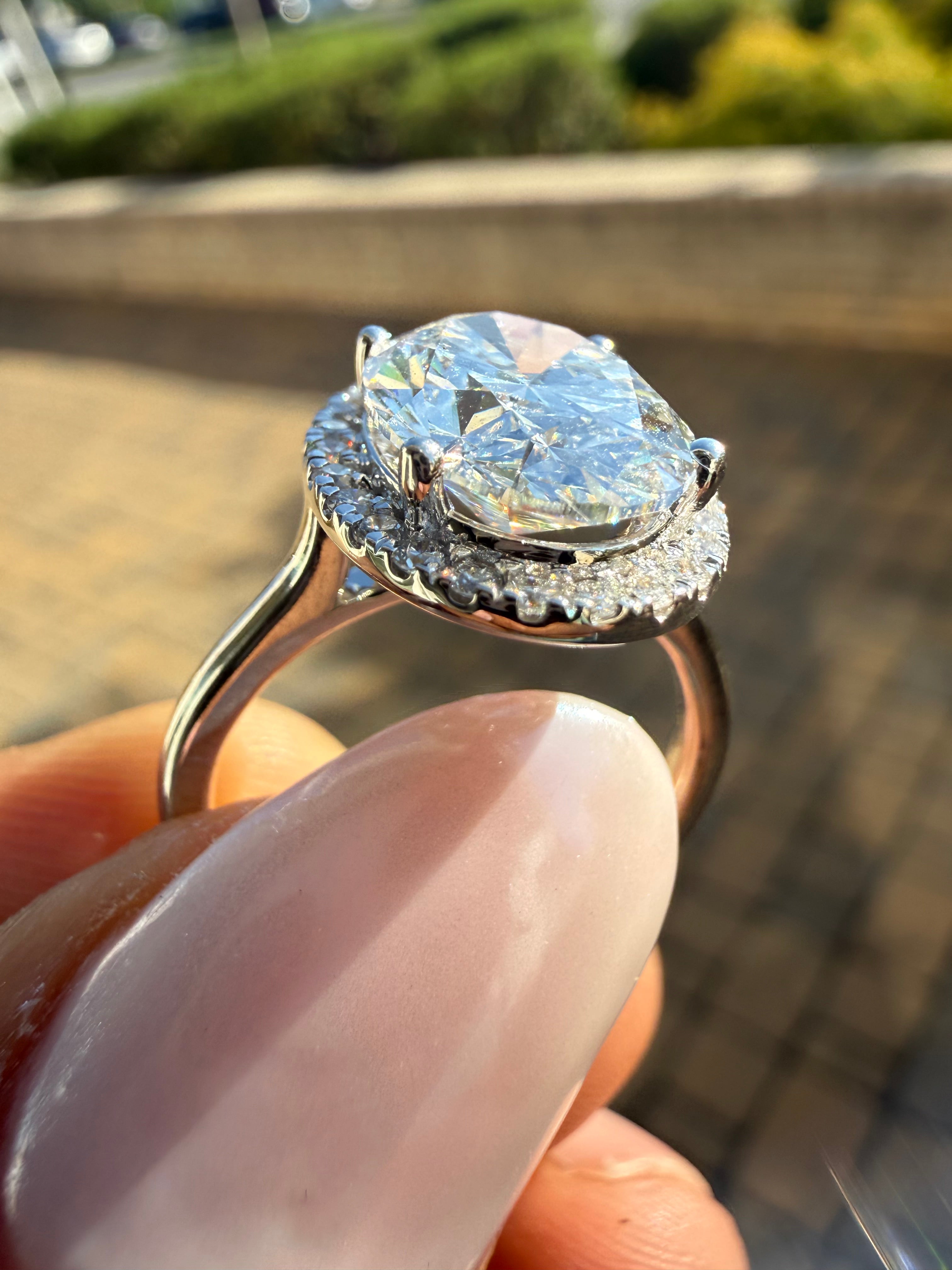 2 carat oval diamond  ring with stone iGI certified stone  Set with hand made  , made in VVS, Ring handcrafted diamonds , made in 14k  gold handcrafted diamond stones with high end jewelr (MADE IN 14k white Gold)