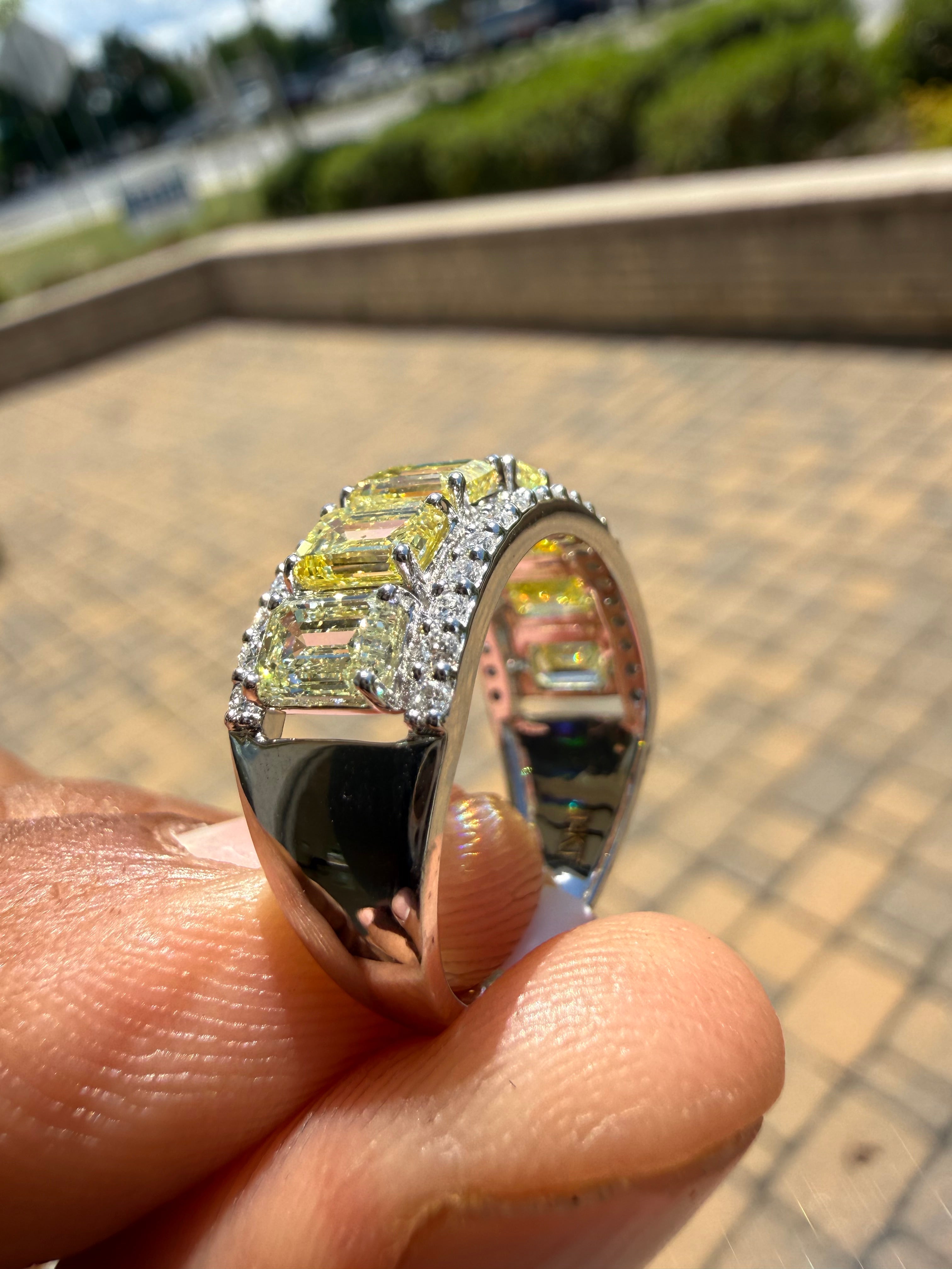 4 carat emerald cut fancy light yellow made with special cut on side carat handcrafted in grown diamond 14k gold