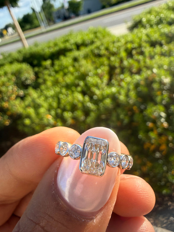 2 carat radiant cut special cut ring cut E vs IGI certified  stone with special cut on side stone highly handcrafted in grown diamond 14k gold ( made in gold )