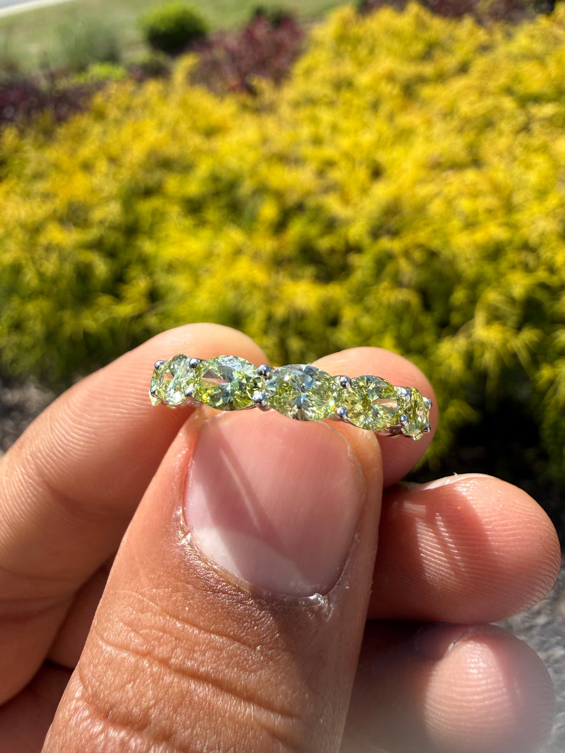 4  carat oval band fancy green ring  vvs  handcrafted ring made with 14k gold in grown diamond