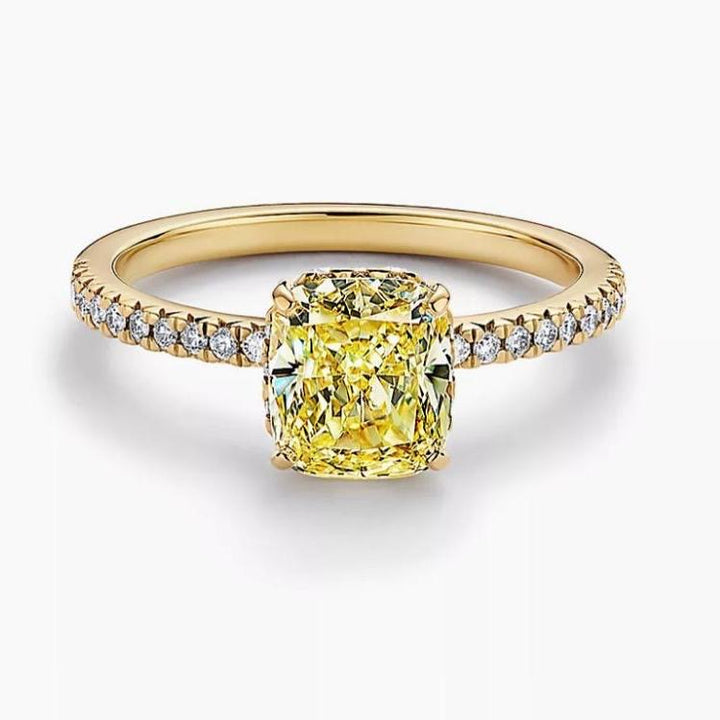 3 carat cushion Fancy vivid yellow IGI certified grown Diamond ring made in VVS, Ring handcrafted diamonds , made in 14k gold handcrafted stones with high end jewelr