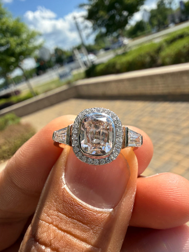 2 carat old mine cut E vs 1 IGI certified made with special cut on side carat handcrafted in grown diamond 14k gold