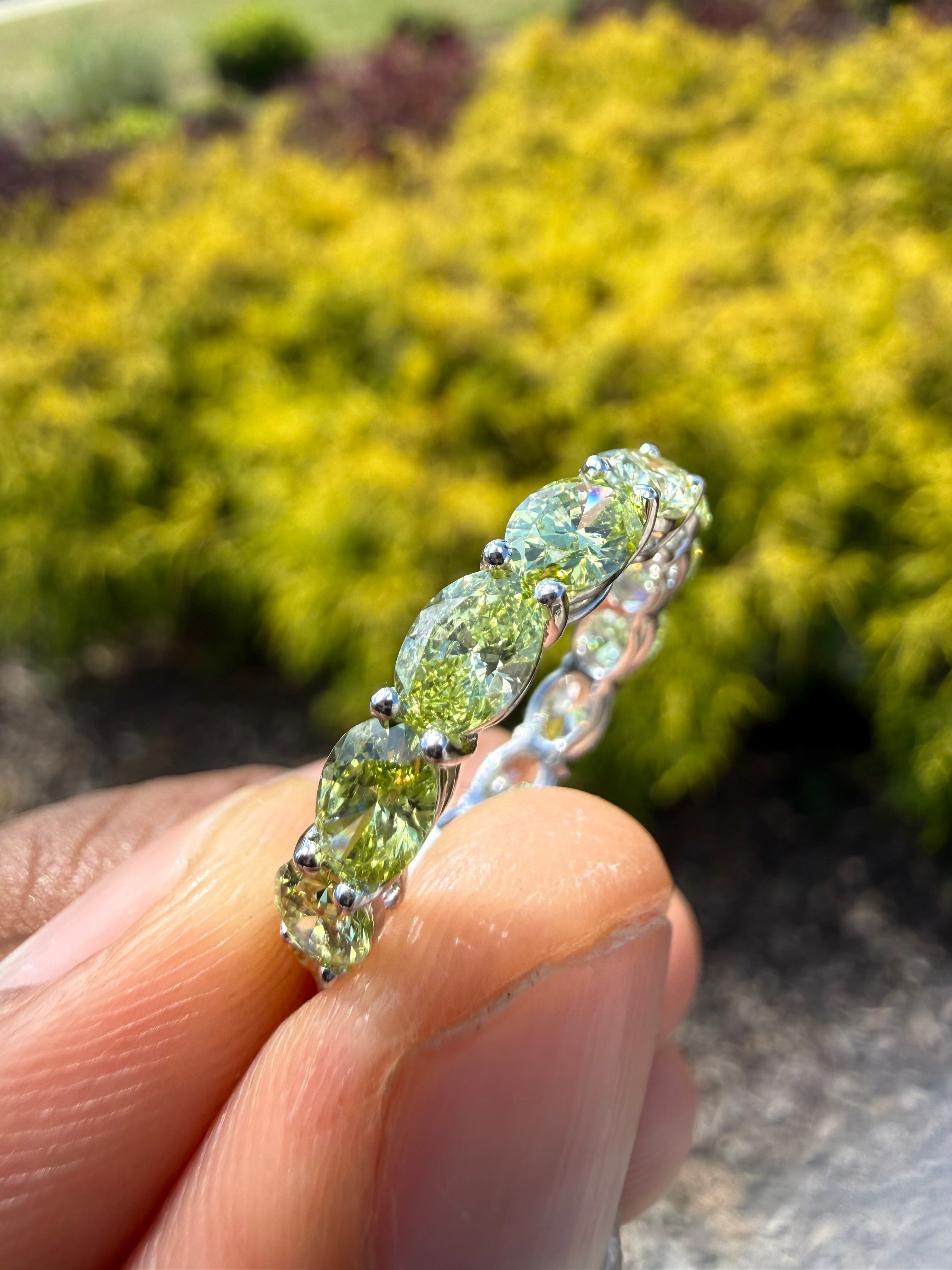 4  carat oval band fancy green ring  vvs  handcrafted ring made with 14k gold in grown diamond