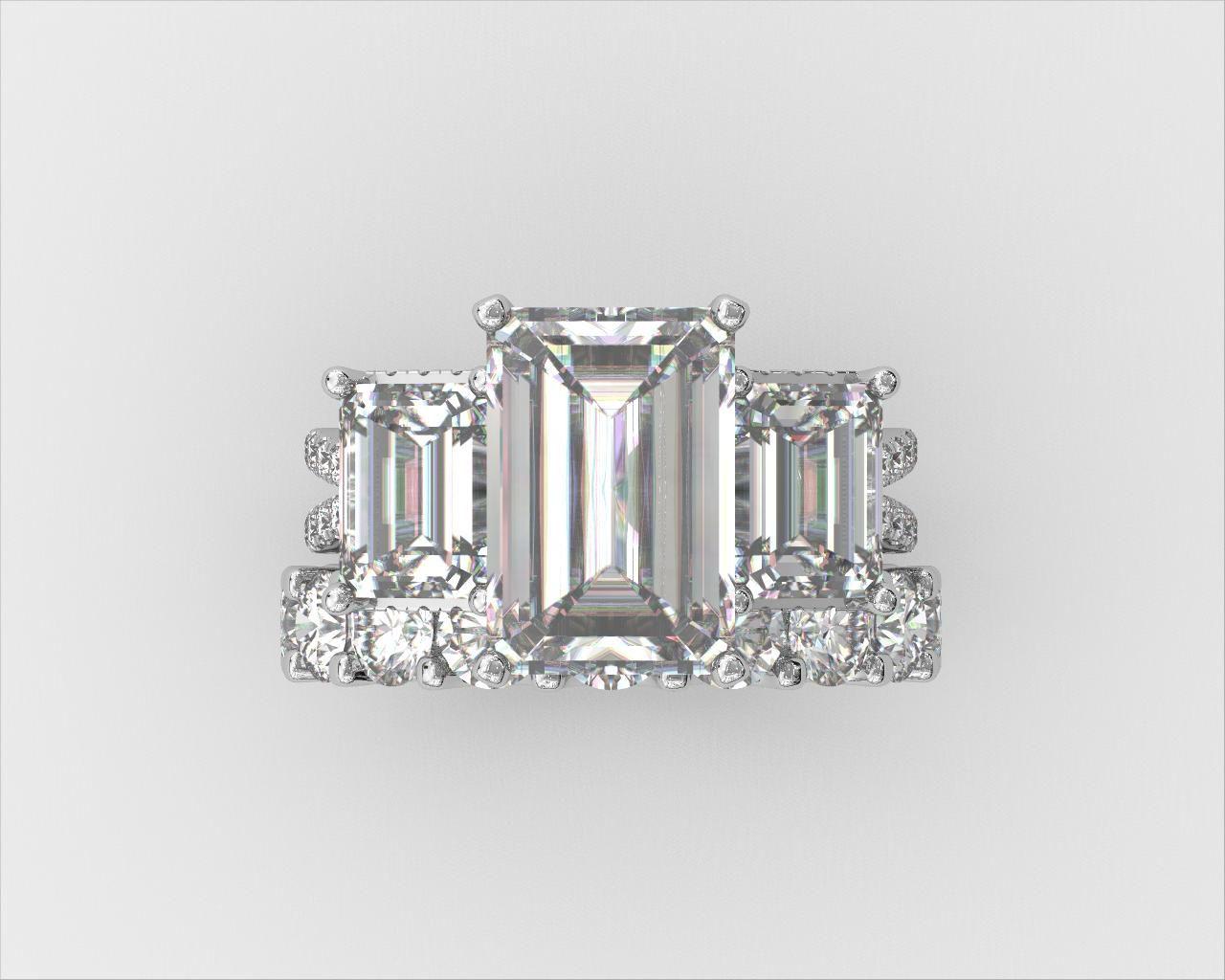 5 carat emerald IGI certified ring made in VVS, Ring handcrafted diamonds , made in 14k gold handcrafted stones with high end jewelr , Full Engagement Set with band