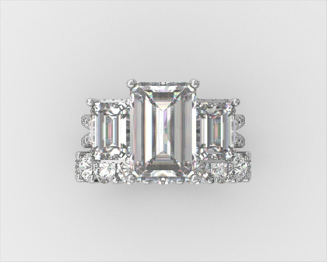 5 carat emerald IGI certified ring made in VVS, Ring handcrafted diamonds , made in 14k gold handcrafted stones with high end jewelr , Full Engagement Set with band