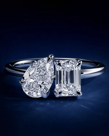6 carat ring 3 carat emerald cut and 3 carat pear diamond  ring with iGI certified Set with hand made , made in VVS, Ring handcrafted diamonds , made in 14k gold handcrafted stones with high end jewelr (MADE IN 14k Gold)