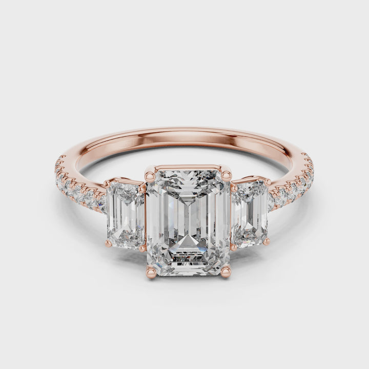 4.5 carat Emerald cut Ring 3 carat center stone with 1.5 carat side stone emerald with high cut   diamond brilliance E VS1 igi certified stone Ring handcrafted with 14k gold ! Certified igi grown diamond( made in 14k gold