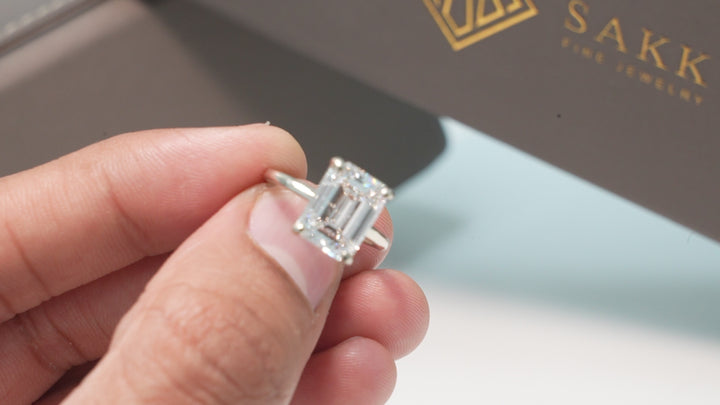 5 carat emerald  cut Ring  E VS1 igi certified stone Engagement Ring handcrafted with 14k gold ! Certified igi grown diamond