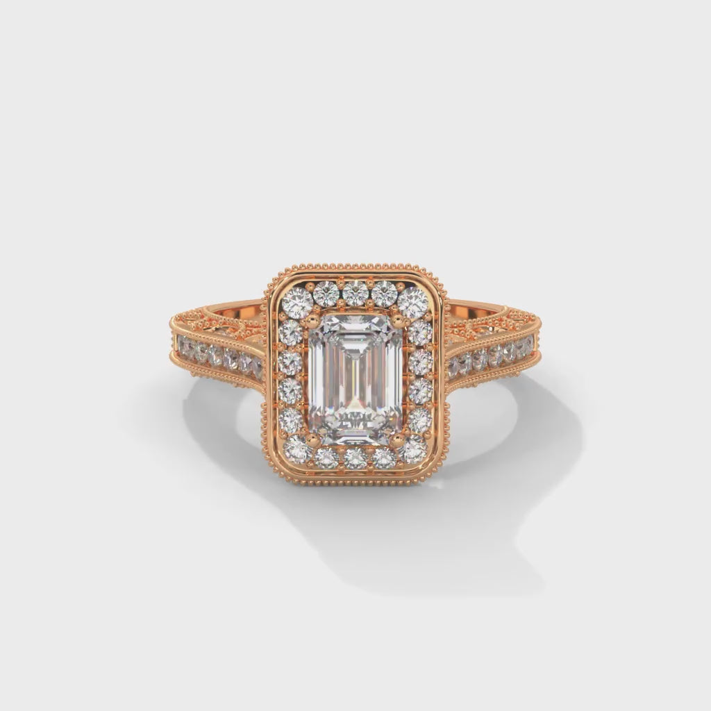 5 carat ring with 3 carat center Emerald E vs igi certified with cut on side made with high craftsmanship with round brilliance ( made in 14k gold)