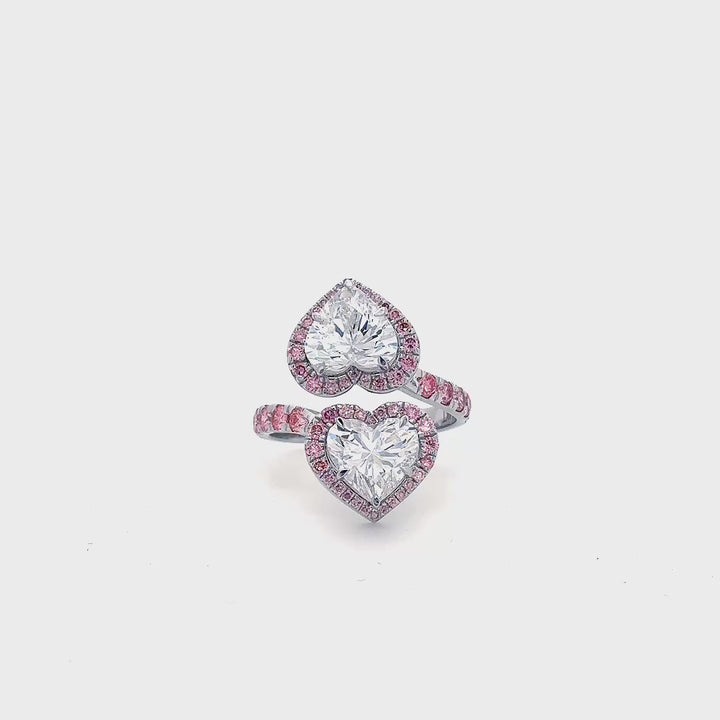4 carat ring 2 heart with mine cut stone  , fancy pink rare  diamond brilliance E VS1 igi certified stone Ring handcrafted with 14k gold ! Certified igi grown diamond( made in 14k gold  )