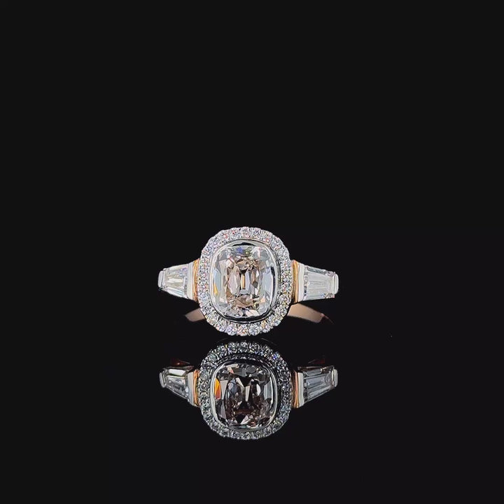 2 carat ring with old mine cut 1.5 center stone  brilliance  E VS1 igi certified stone Ring handcrafted with 14k Rose gold ! Certified igi grown diamond