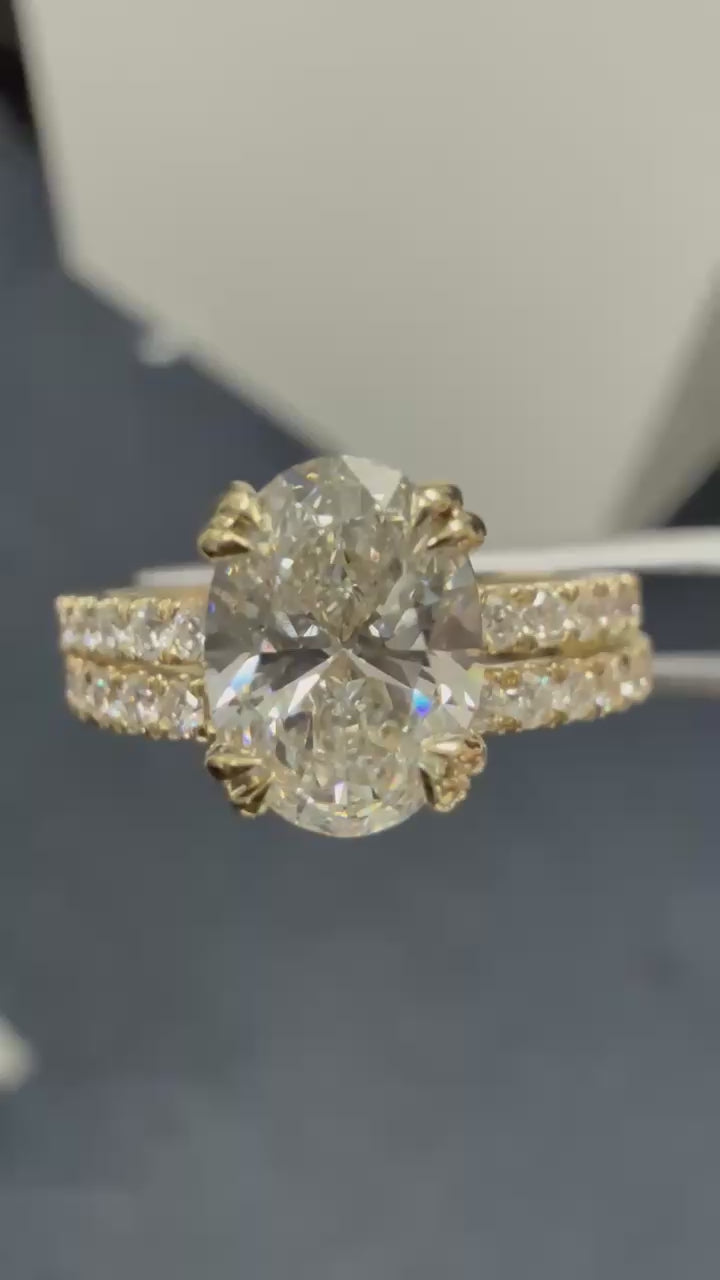 5 carat oval  cut Engagement full set E VS1 igi certified stone Engagement Ring handcrafted with 14k gold ! Certified igi grown diamond