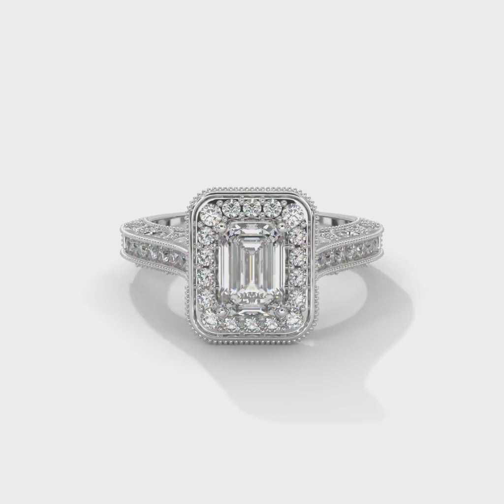 5 carat ring with 3 carat center Emerald E vs igi certified with cut on side made with high craftsmanship with round brilliance ( made in 14k gold)