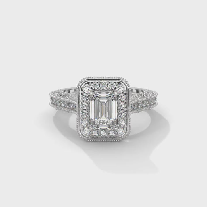 5 carat ring with 3 carat center Emerald E vs igi certified with cut on side made with high craftsmanship with round brilliance ( made in 14k gold)